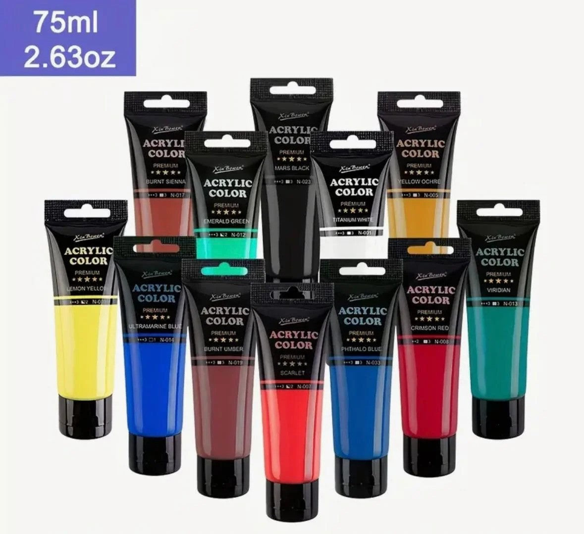 Premium Acrylic Paint Set – 12 Vibrant Colors (75ml / 2.63oz Each)
